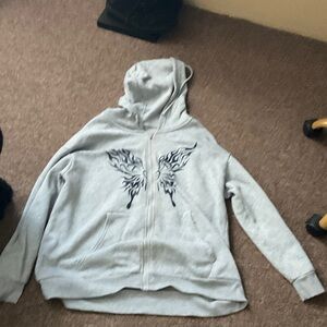 Gray Hoodie with Butterfly Design